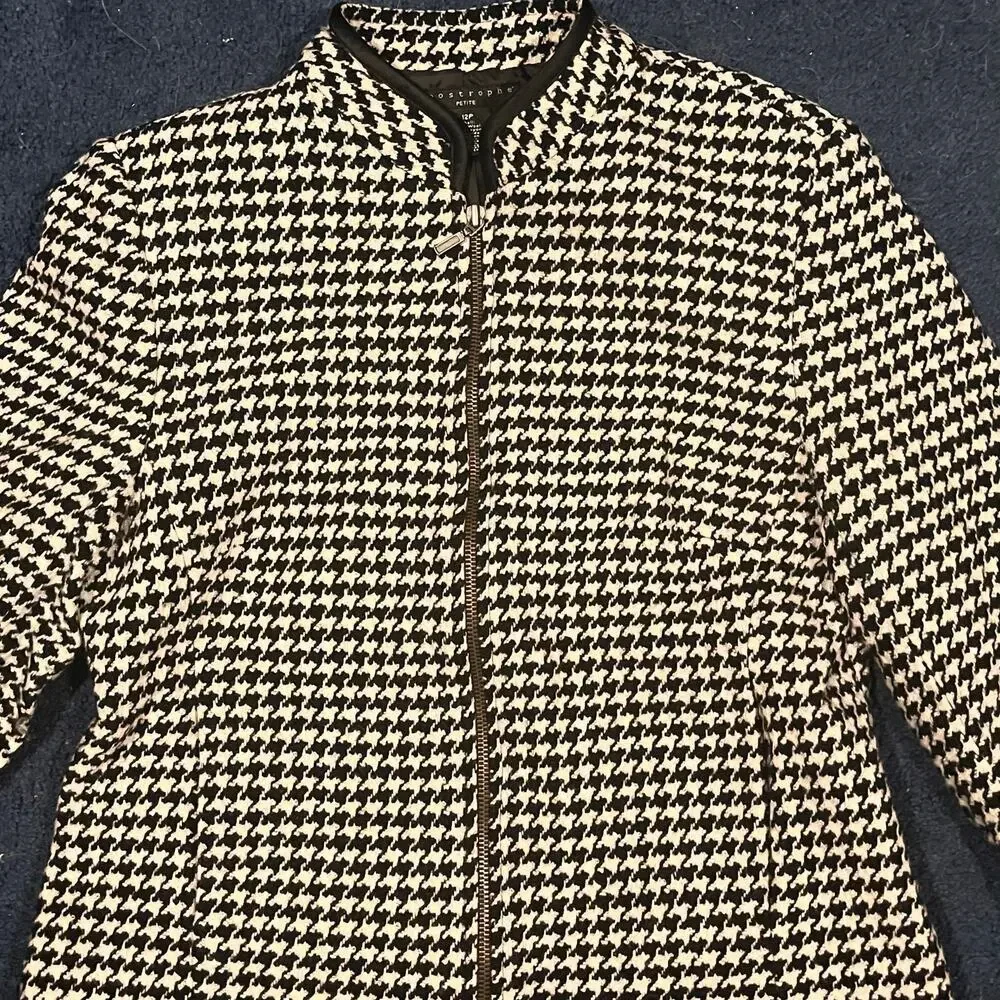 Apostrophe Houndstooth Wool Blend Blazer Jacket 12 Petite